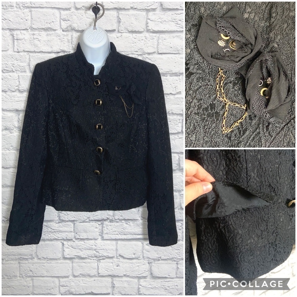 Cynthia Steffe 10 Black Wool Floral Lace Blazer Jacket